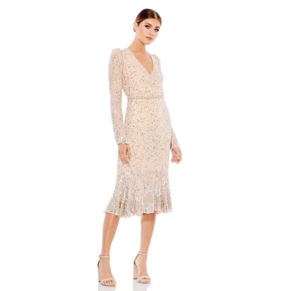Mac Duggal Dresses & Skirts - Mac Duggal 10740 Fetching Sequined Dress Nude Silver Size 6 NWT